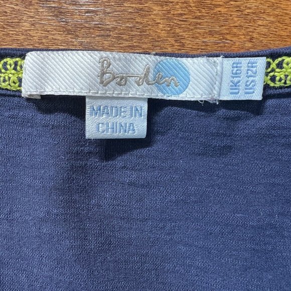 Boden Dress 12 Navy Blue Embroidered Scoop Neck Shirt Sleeve A-Line Knee Length - Picture 7 of 8